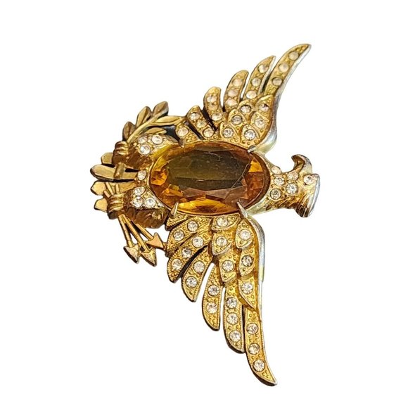 Vintage Early Glass & Rhinestone Eagle Brooch (A2711) - Picture 3 of 6